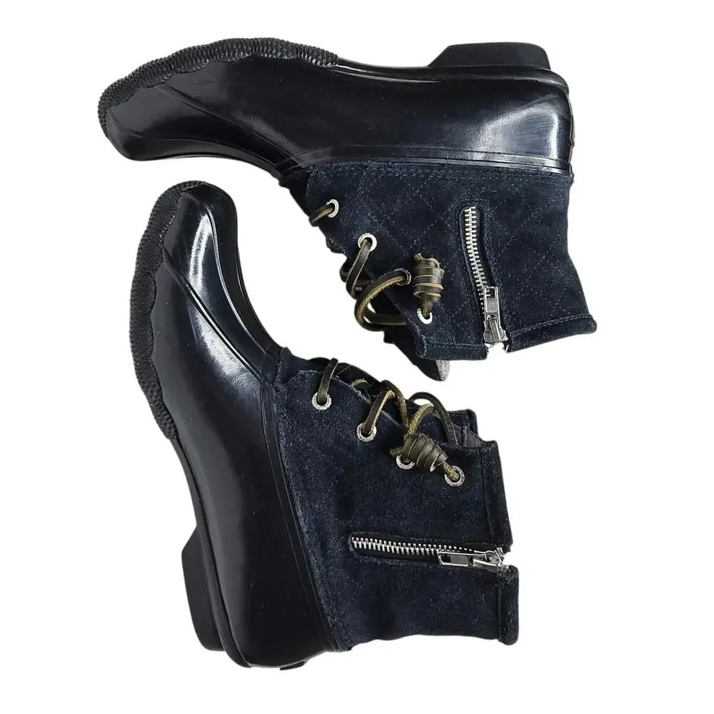 Sperry Top-Sider Waterproof Duck Boots Navy Black Suede Fleece Lined Women’s 8
